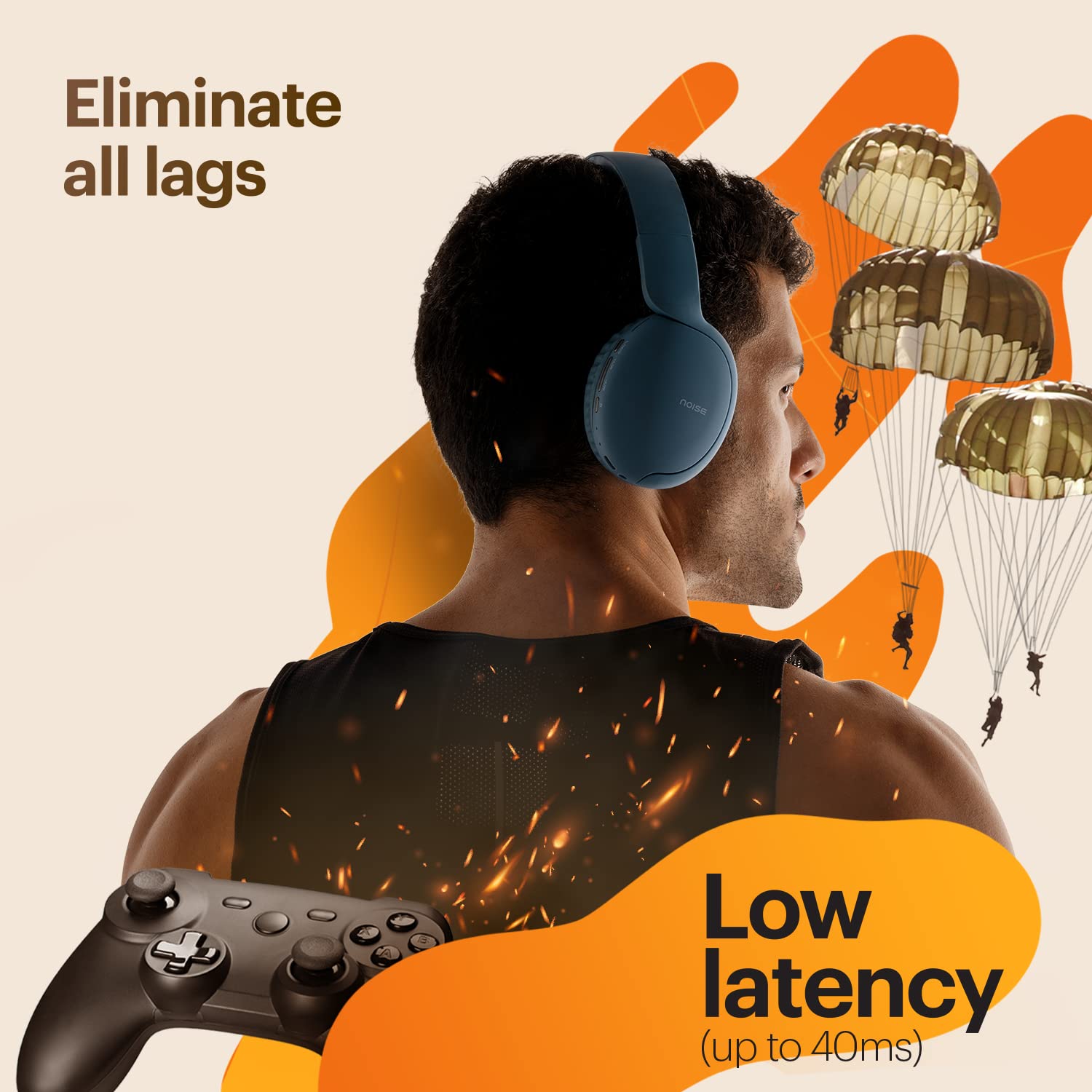 Noise Two Wireless On Ear Headphones with 50 Hours Playtime, Low Latency(up to 40ms), 4 Play Modes, Dual Pairing, BT v5.3 (Bold Black)