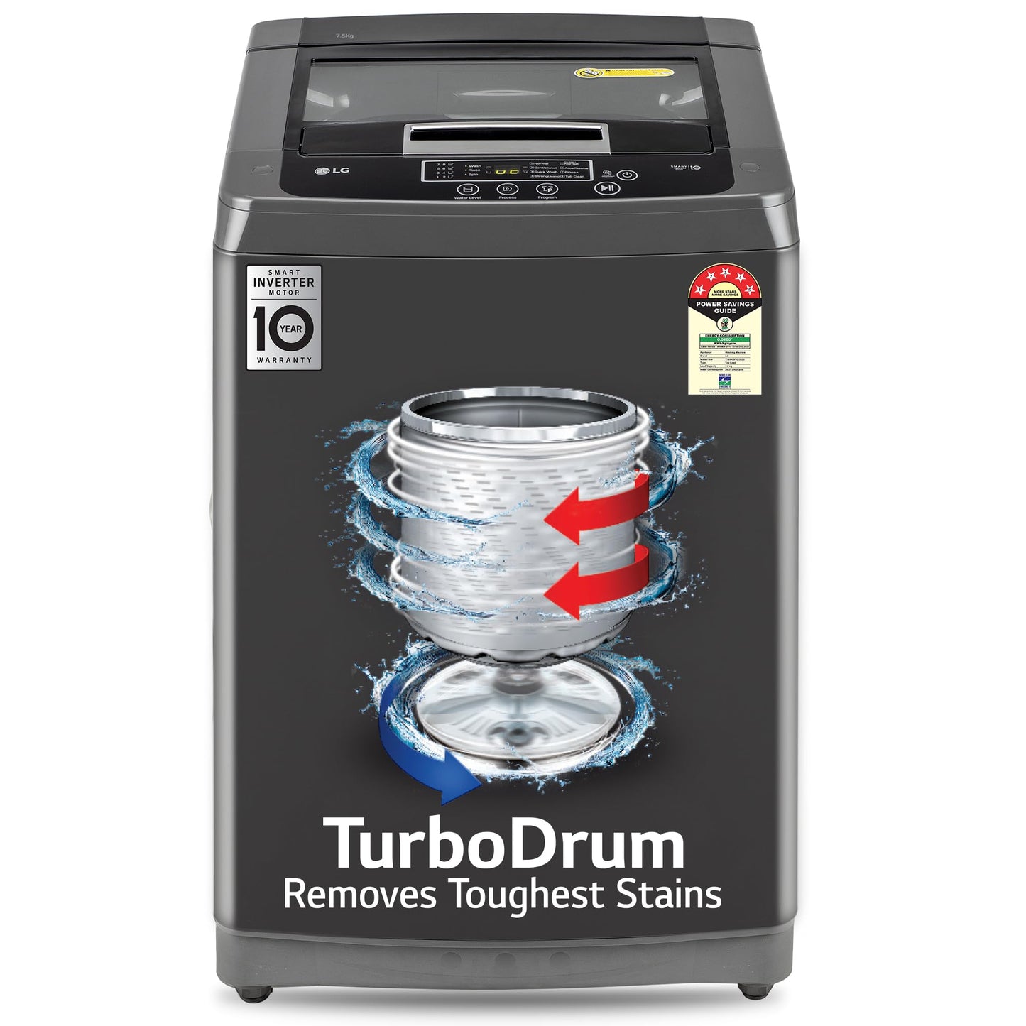 LG 7 Kg 5 Star Smart Inverter Technology Fully Automatic Top Load Washing Machine (T70VBMB1Z, Auto Prewash, Turbodrum, Stainless Steel drum, LED Display, Smart Diagnosis Middle Black)