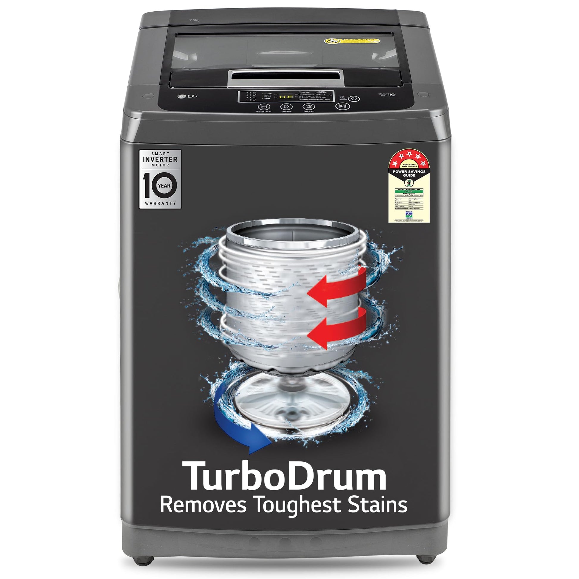 LG 7 Kg 5 Star Smart Inverter Technology Fully Automatic Top Load Washing Machine (T70VBMB1Z, Auto Prewash, Turbodrum, Stainless Steel drum, LED Display, Smart Diagnosis Middle Black)