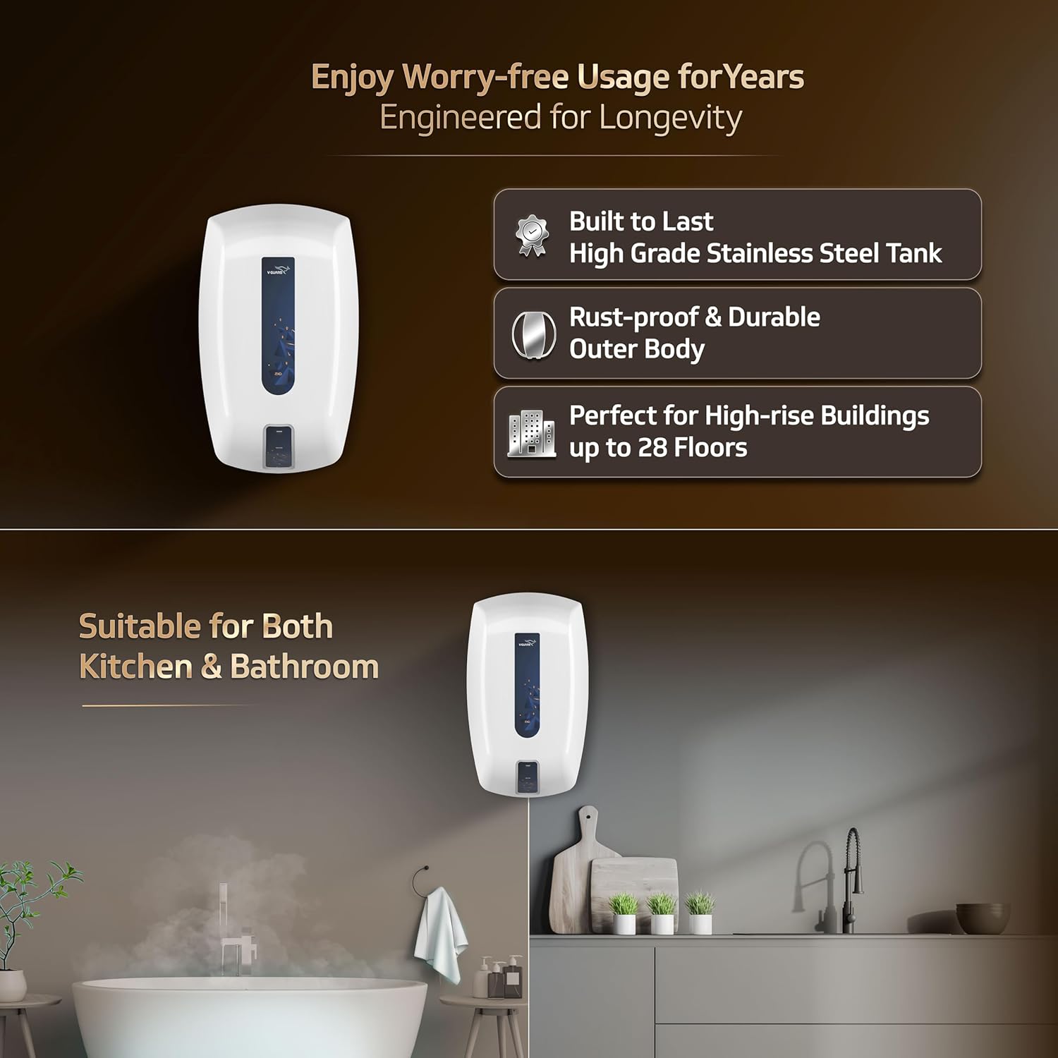 V-Guard Zio Instant Water Geyser | 3 Litre | 3000 W Heating | White-Blue | | 2 Year Warranty