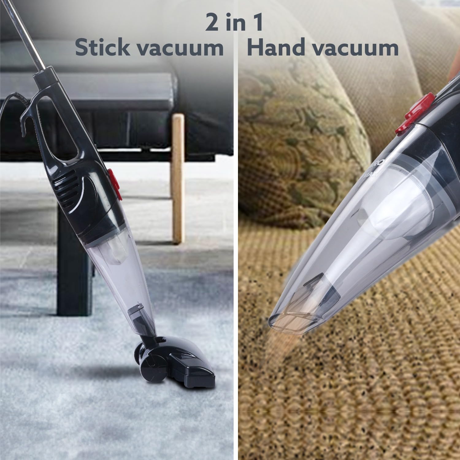 AGARO Regal Plus Upright Vacuum Cleaner, 2-in-1, Handheld & Stick, Dry Vacuuming, for Home Use, 800 Watts, 6.5 kPa Suction Power, Bagless, Black