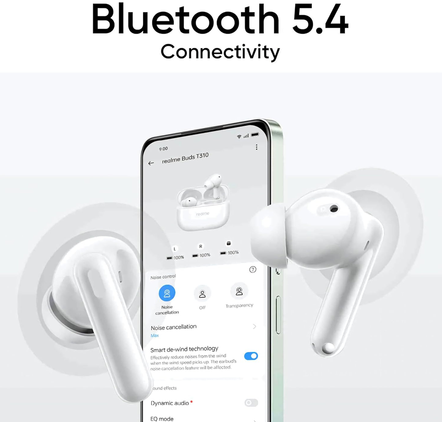 realme Buds T310 Truly Wireless in Ear Earbuds with 46dB Hybrid ANC, 360° Spatial Audio, 12.4mm Dynamic Bass Driver, Upto 40Hrs Battery and Fast Charging (Agile White)