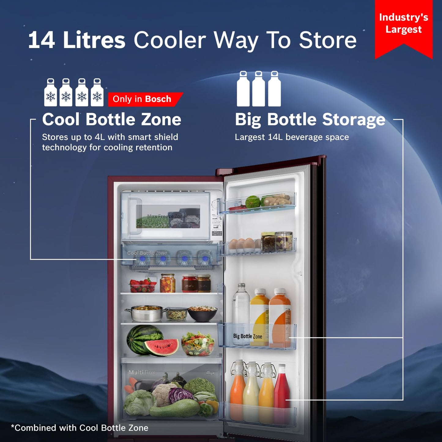 Bosch 187 L, 3 Star, Single Door Refrigerator with Industry's largest base drawer, vegetable box* & Beverage space (CST18W23PI, Wine Flower) 18 Hr Cooling Retention, 2.5x Cooling, Inverter compressor