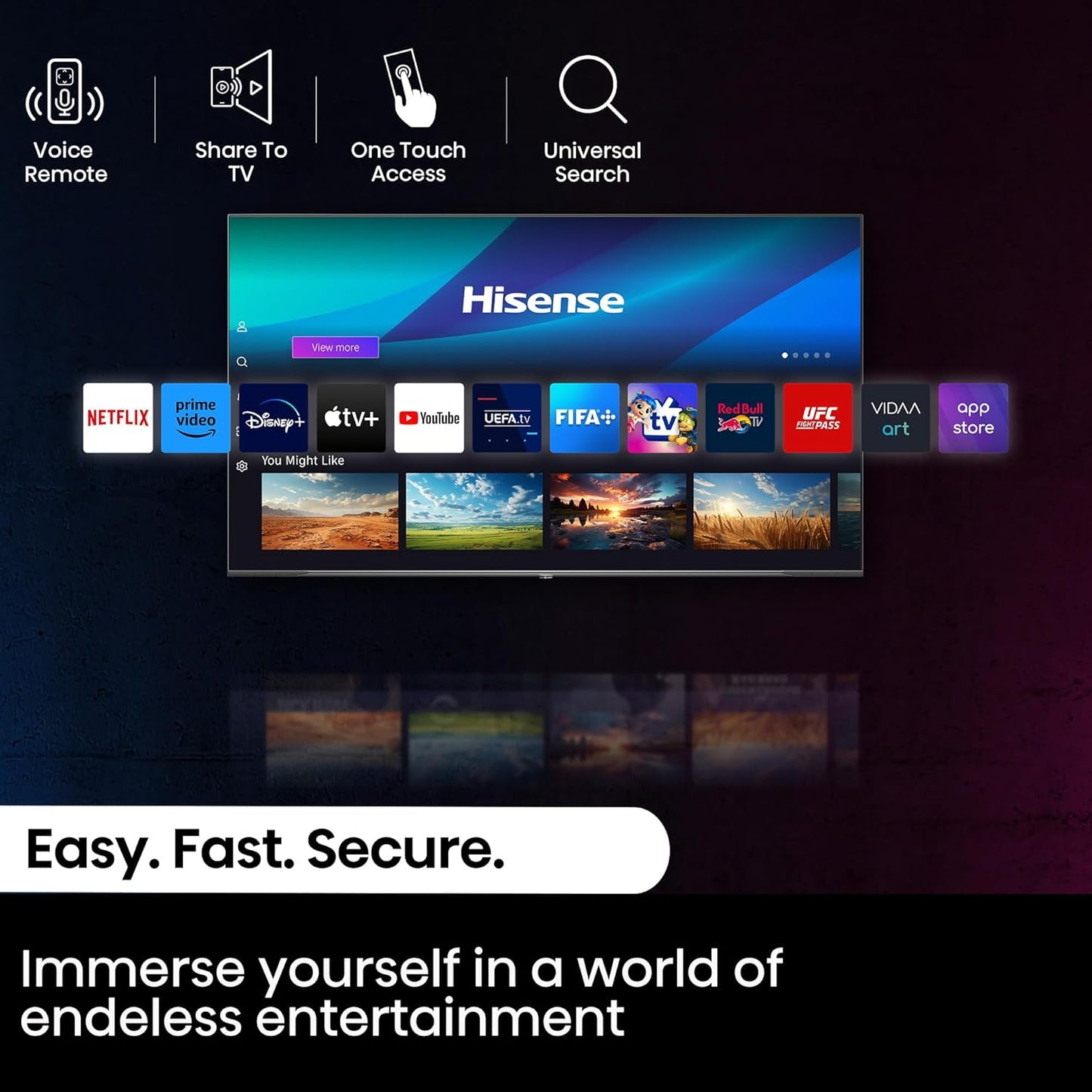 Hisense 139 cm (55 inches) U6N PRO Series 4K Ultra HD Smart QLED Mini LED TV 55U6N PRO (Black)