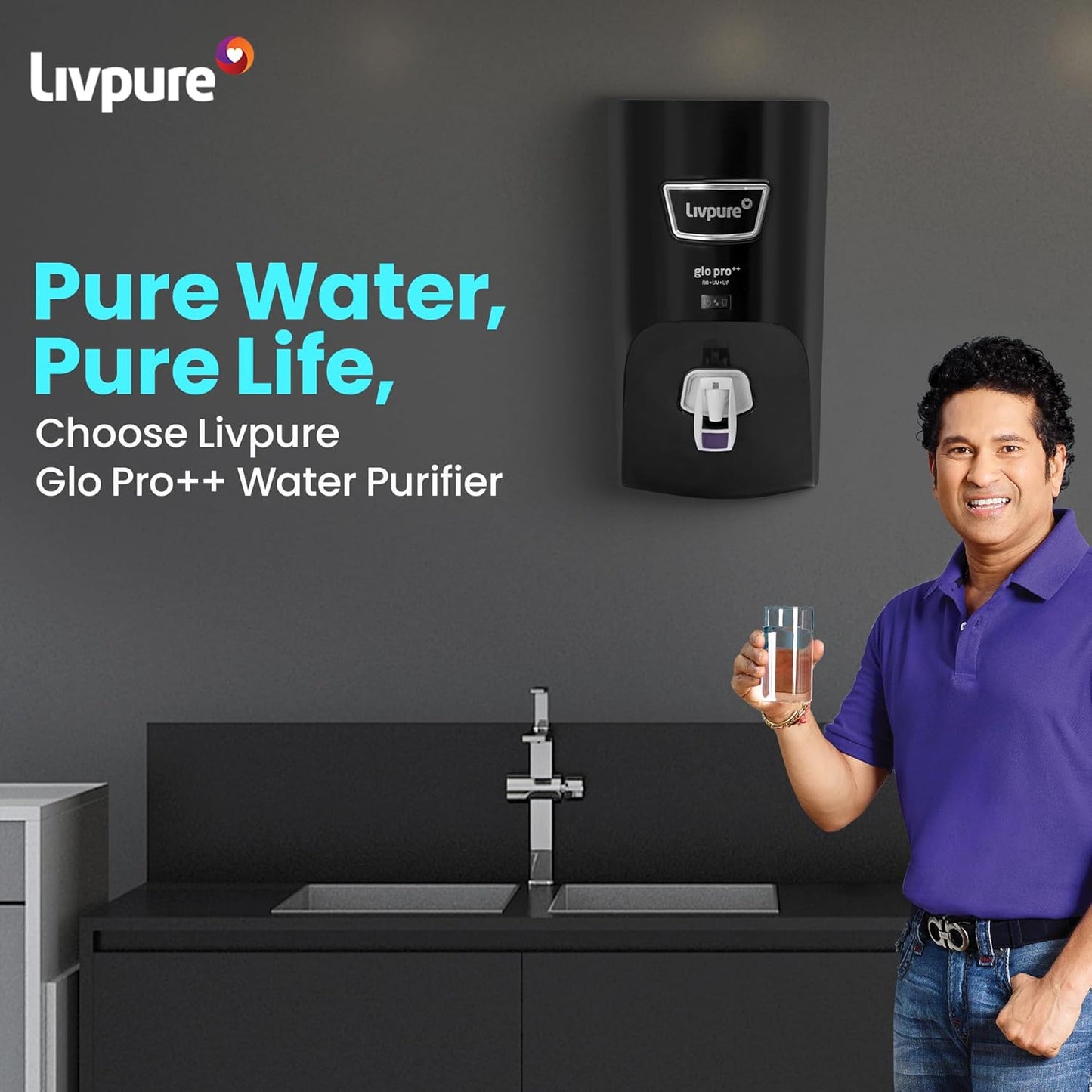 Livpure GLO PRO++ RO+UV+UF | Water Purifier for Home - 7 L Storage | Free Standard Installation | Suitable for Borewell, Tanker, Municipal Water | Black