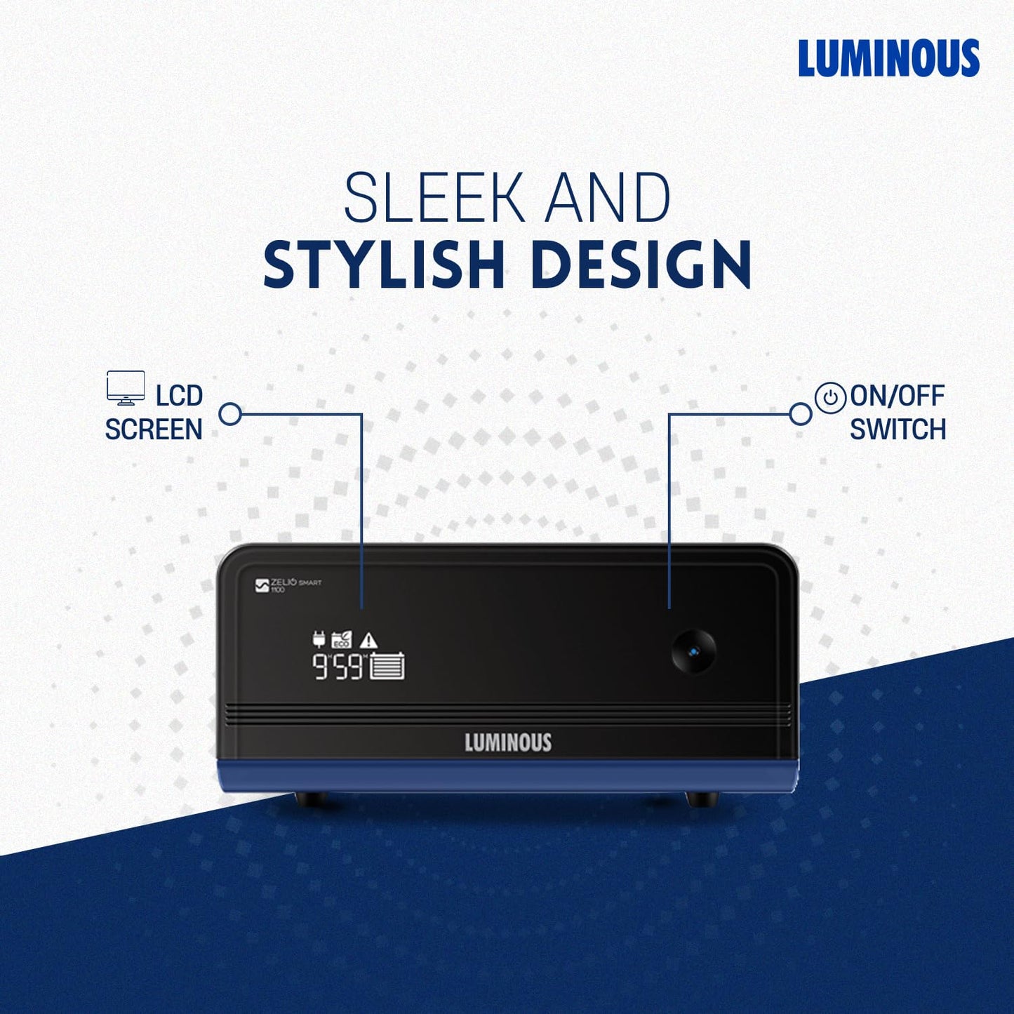 Luminous Zelio+ 1100 Inverter for Home, Office & Shops | 900VA/12V Pure Sinewave | Reliable Power Backup | Reliable Power Backup | LCD Display | Easy Installation | with 36 Months Warranty
