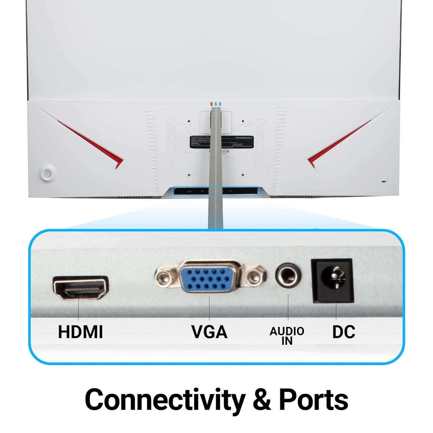 ZEBRONICS AC32FHD LED Curved 75Hz 80Cm (32") (81.28 Cm) 1920x1080 Pixels FHD Resolution Monitor with HDMI + VGA Dual Input, Built-in Speaker, Max 250 Nits Brightness, Black