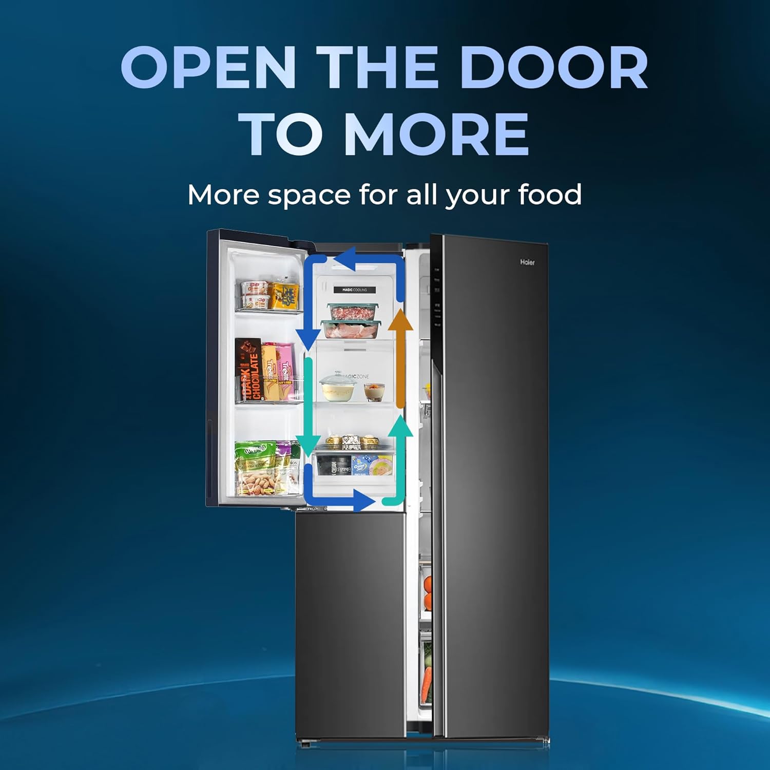 Haier 598L 3 Star 3-Door Side by Side Frost Free Refrigerator | Expert Inverter Technology | Digital Display Panel | Jumbo Ice Maker | Deo Fresh Technology (HRT-683GK, Graphite Black)