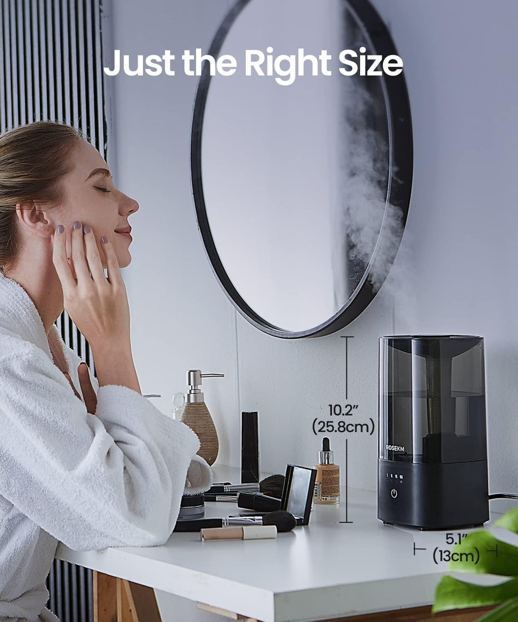 ROSEKM Cool Mist Ultrasonic Humidifier, 2.0L Humidifiers for Bedroom and Baby Nursery, Small Quiet Air Humidifier, Ultrasonic, Auto Shut-Off, 360° Nozzle