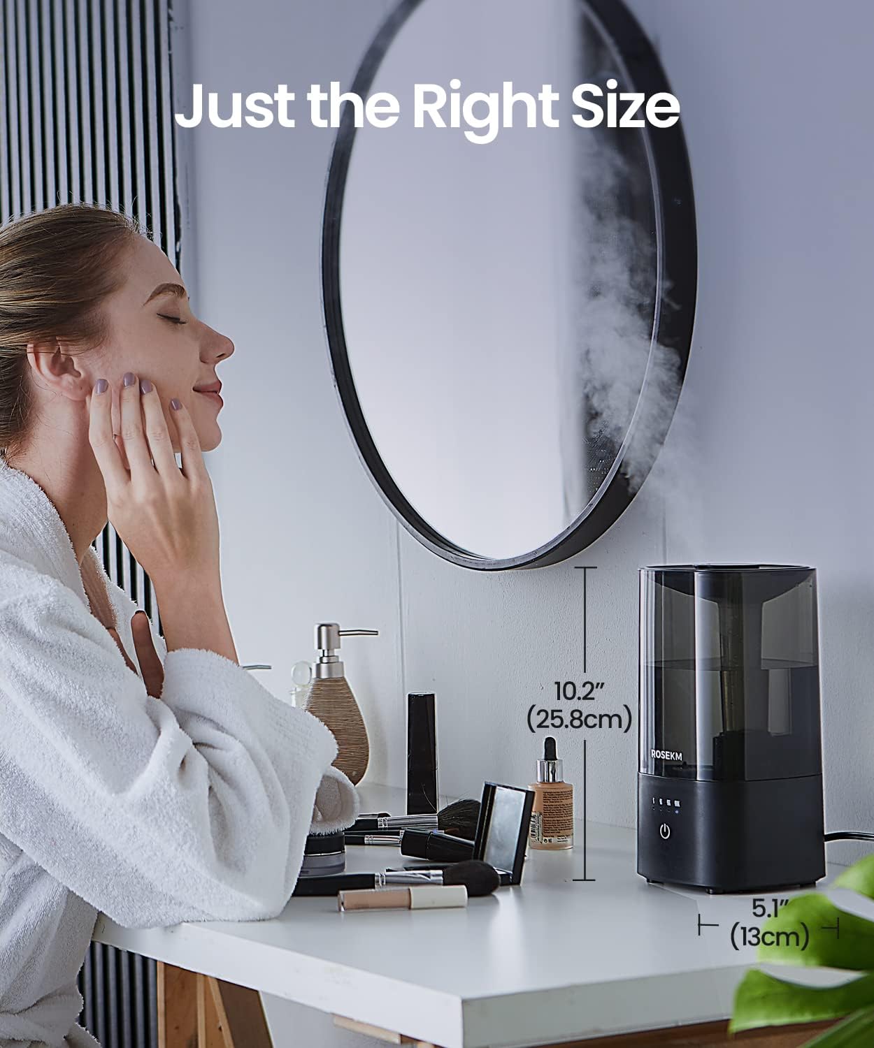 ROSEKM Cool Mist Ultrasonic Humidifier, 2.0L Humidifiers for Bedroom and Baby Nursery, Small Quiet Air Humidifier, Ultrasonic, Auto Shut-Off, 360° Nozzle