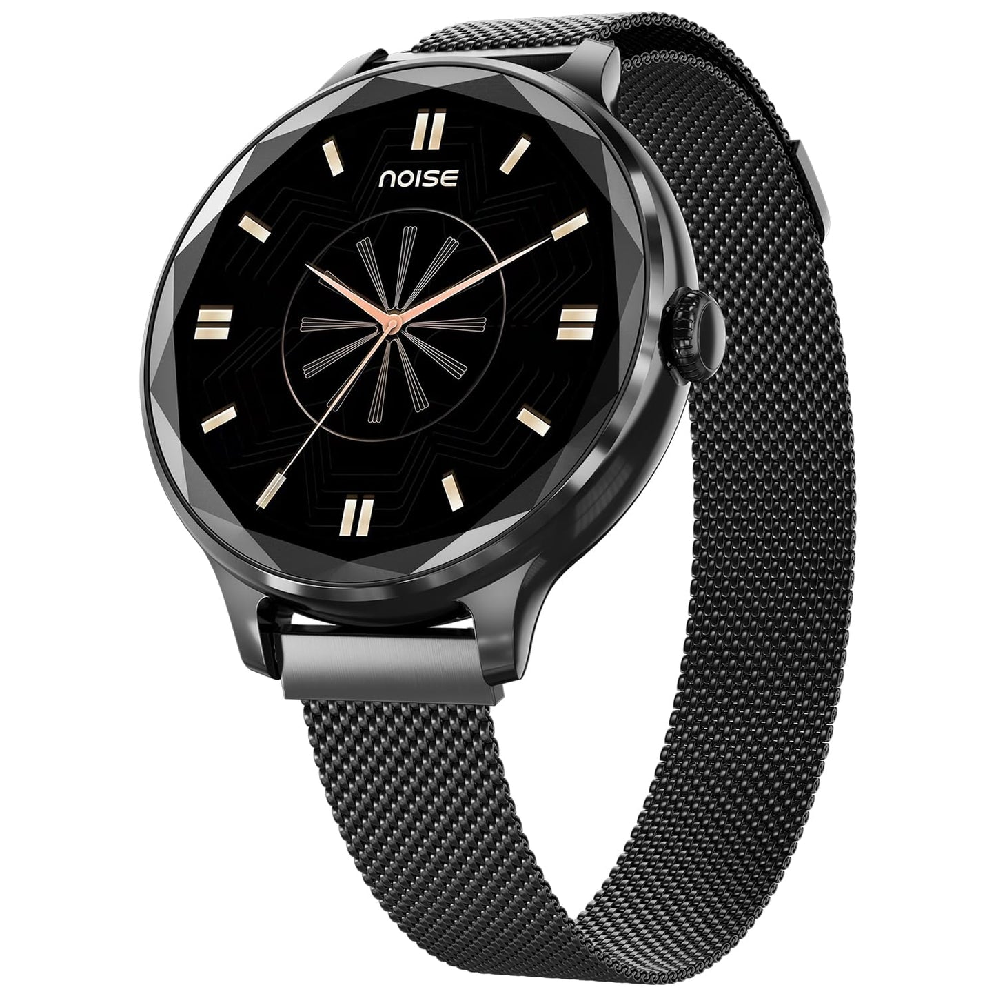 Noise Diva Smartwatch with Diamond Cut dial, Glossy Metallic Finish, AMOLED Display, Mesh Metal and Leather Strap Options, 100+ Watch Faces, Female Cycle Tracker Smart Watch for Women (Gold Link)