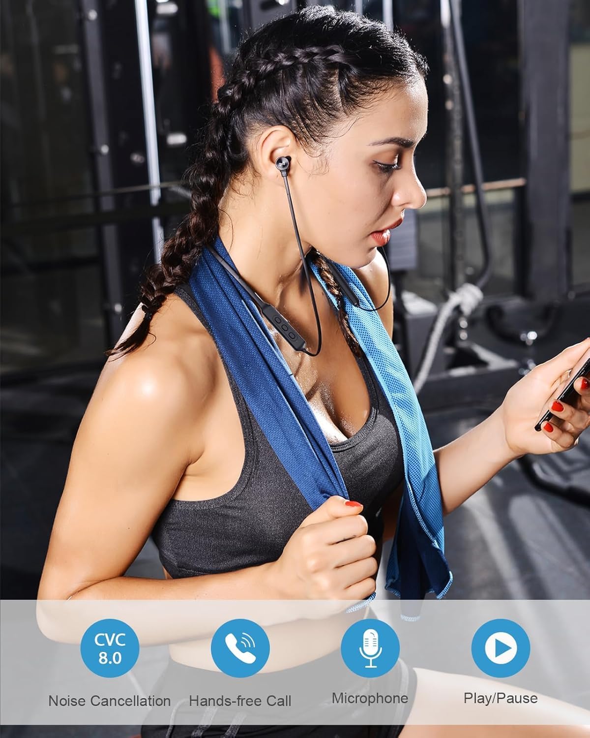 Bouncefit Bluetooth Wireless Mangentic On/Off Neckband, 40 Hours Continuous Playback Battery, Fast Charge, IPX7, Low Latency, Active Noise Cancellation, Earbuds with Mic Earphones (Red)