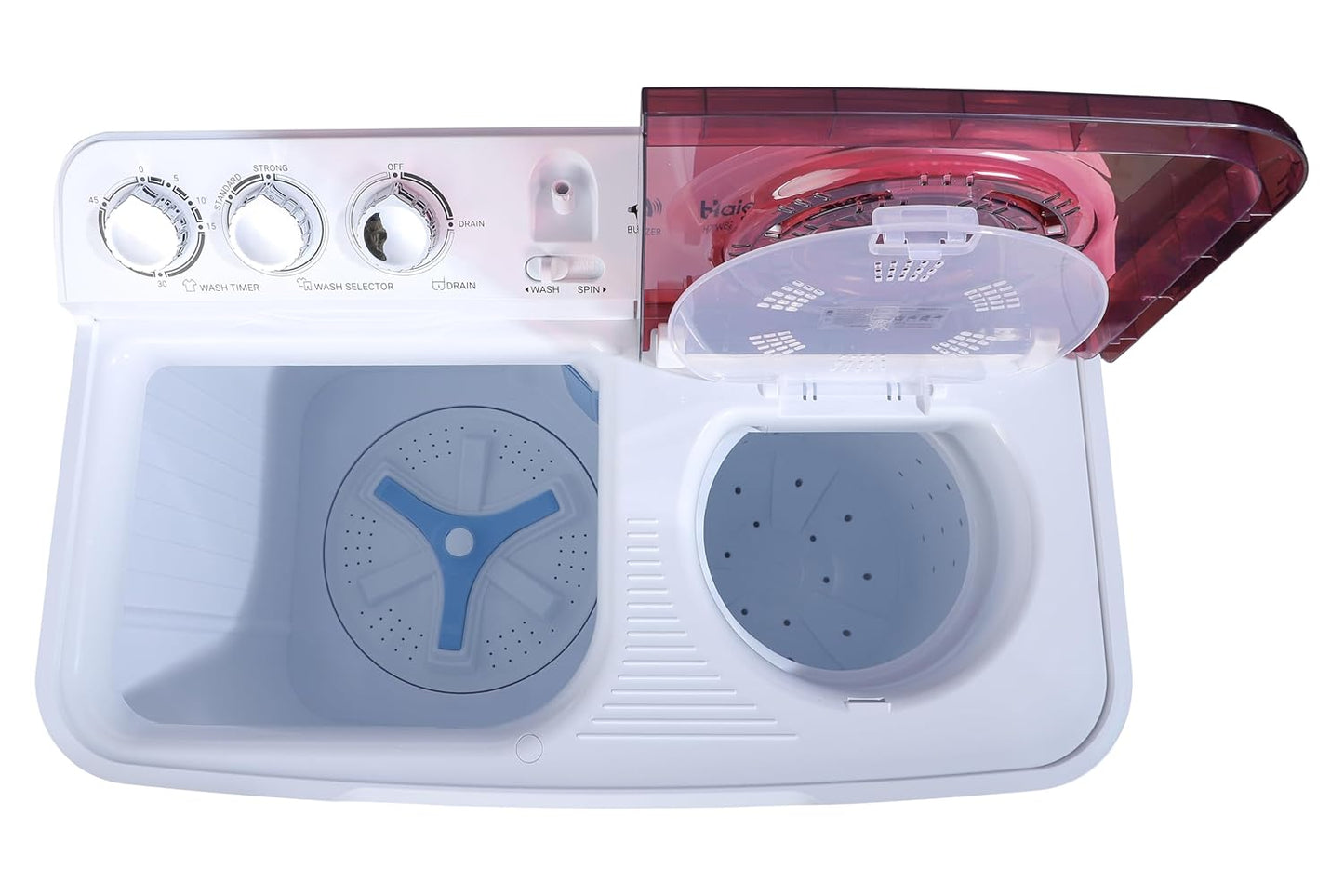 Haier 8.5 Kg 5 Star Oxyi Dry Technology Semi Automatic Top Loading Washing Machine (HTW85-186, Anti Bacterial Vortex Pulsator, Magic Filter, Rat Mesh, Maroon, White)