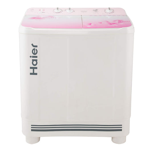 Haier 9 Kg 5 Star Anti-Bacterial Vortex Pulsator Semi Automatic Top Load Pink (HTW90-1159FL, White, Toughened Glass)