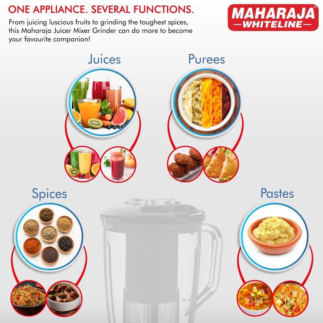 Maharaja Whiteline Odacio Plus Juicer Mixer Grinder,550W,3 Jars (2 Stainless Steel Jar + Blending Jar with Fruit Filter),Silver & Black,Food Grade Safe, High Grade Mesh, Fluidic design, 2Year Warranty