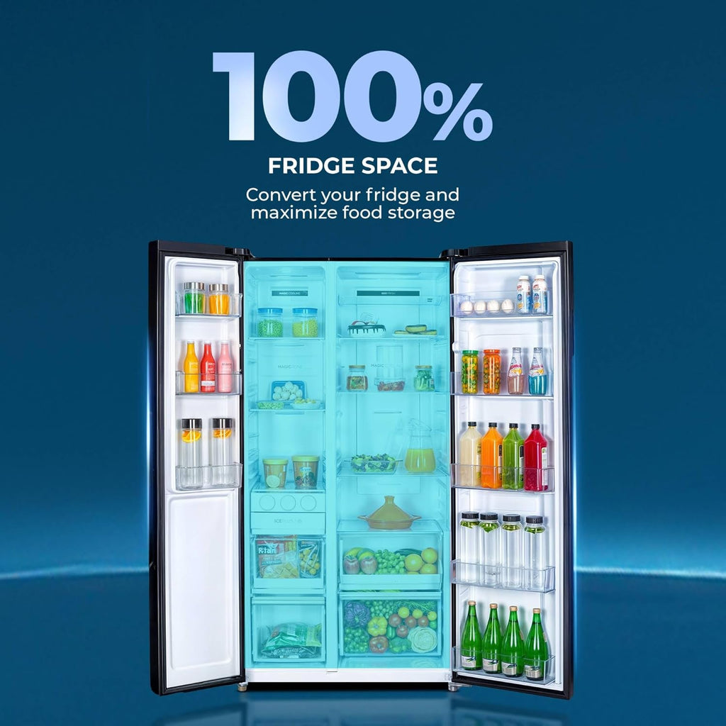 Haier 602L 3Star 2 Door Side by Side Frost Free Refrigerator|100% Convertible|Expert Inverter|Digital Display Panel|Jumbo Ice Maker|Deo Fresh Technology (HRS-682KS, Black Steel)