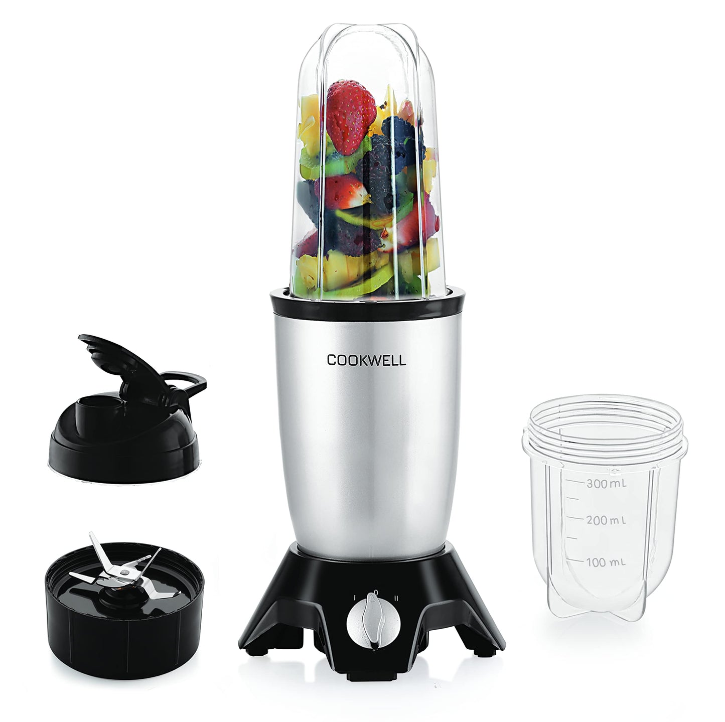 Cookwell Bullet Mixer Grinder (5 Jars, 3 Blades, Silver) - Copper, 600 Watts - 2 Year Warranty