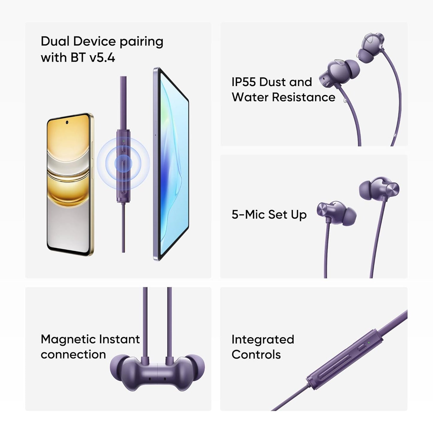 realme Buds Wireless 5 ANC in Ear Bluetooth Headphones,50dB ANC, 13.6mm Dynamic Bass Driver,360? Spatial Audio,45ms Low Latency,Upto 38hrs Playback,IP55 Rating,Dual Device Connection(Twilight Purple)