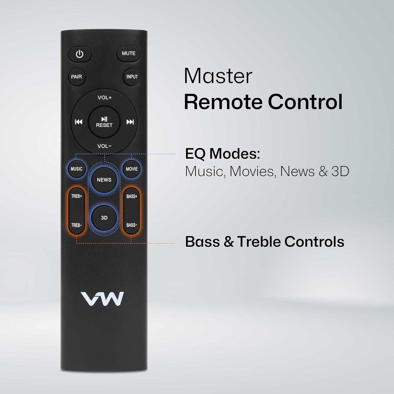 VW Hunter Bar | 160W Soundbar | 2.1 Channel Home Theatre | Deep Bass from 6.5” Subwoofer | Multiple Connectivity | 4 EQ Modes | Sleek Remote & LED Light (Black)