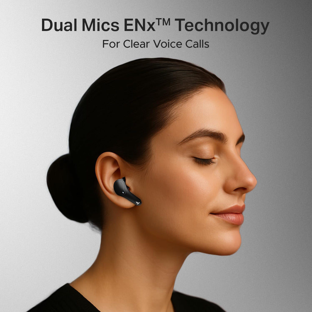 boAt Airdopes Plus 311 (2025 Launch), Glass Design, Dual Mics ENx, Fast Charge, 50 Hrs Battery, Low Latency, IPX4, Bluetooth Earbuds, TWS Ear Buds Wireless Earphones with mic (Charcoal Black)