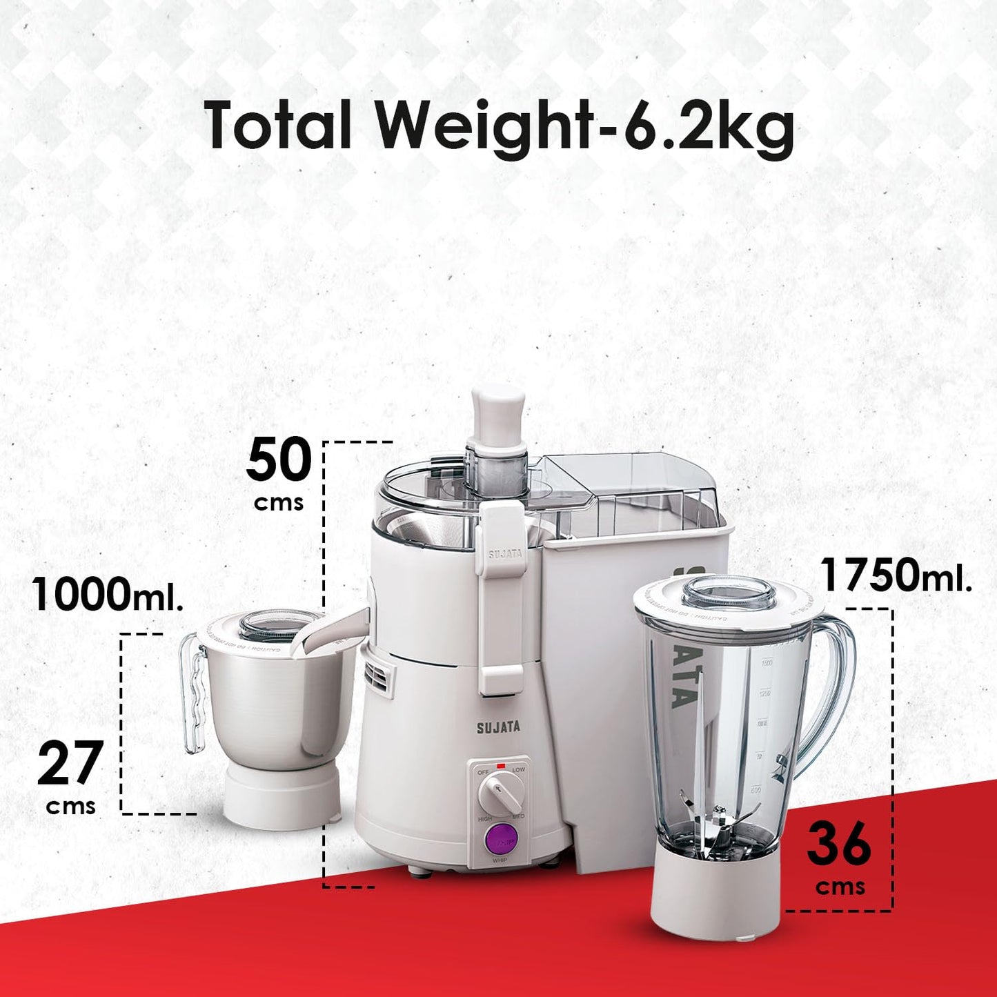 Sujata Powermatic Plus 900 Watts Juicer Mixer Grinder | 22000 Rotations Per Min | 90 Minutes Continuous Running | 2 Versatile Jars 1750 ml and 1000 ml