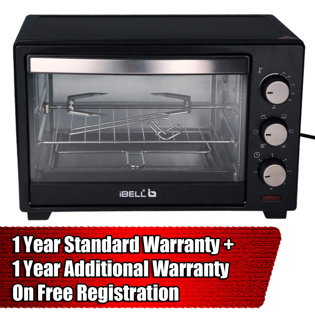 iBELL Ibleo25Lgnew 25 Liters Electric Oven Toaster Grill Otg With Rotisserie, Black, 1600 Watts