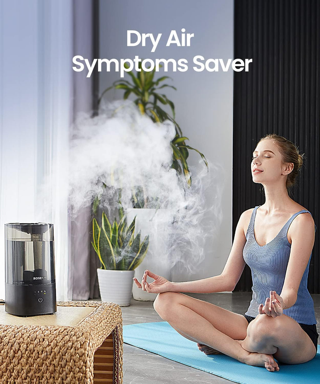 ROSEKM Cool Mist Ultrasonic Humidifier, 2.0L Humidifiers for Bedroom and Baby Nursery, Small Quiet Air Humidifier, Ultrasonic, Auto Shut-Off, 360° Nozzle