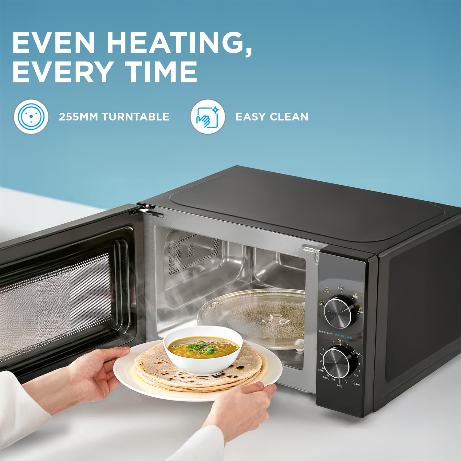 Midea 20L Solo Microwave Oven (MMO20CXAMMPEBK, Black, 5 power levels & Defrost function)