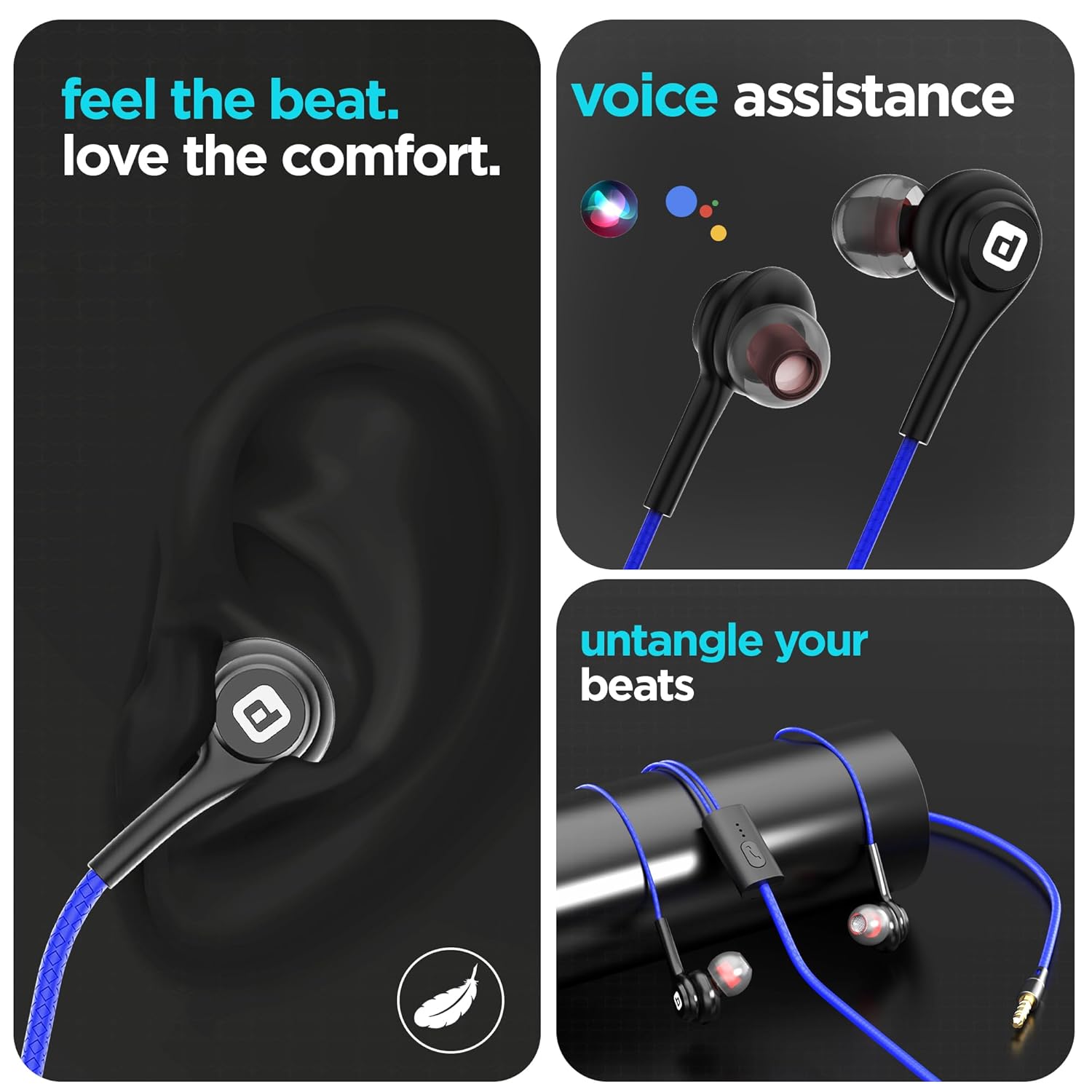 Dubstep Squad M9| X-Bass Technology| 10mm Dynamic Drivers| Mobile/Laptop Compatible|3.5 mm Audio Jack| in-Ear Wired Headphones with Mic- Black & Blue