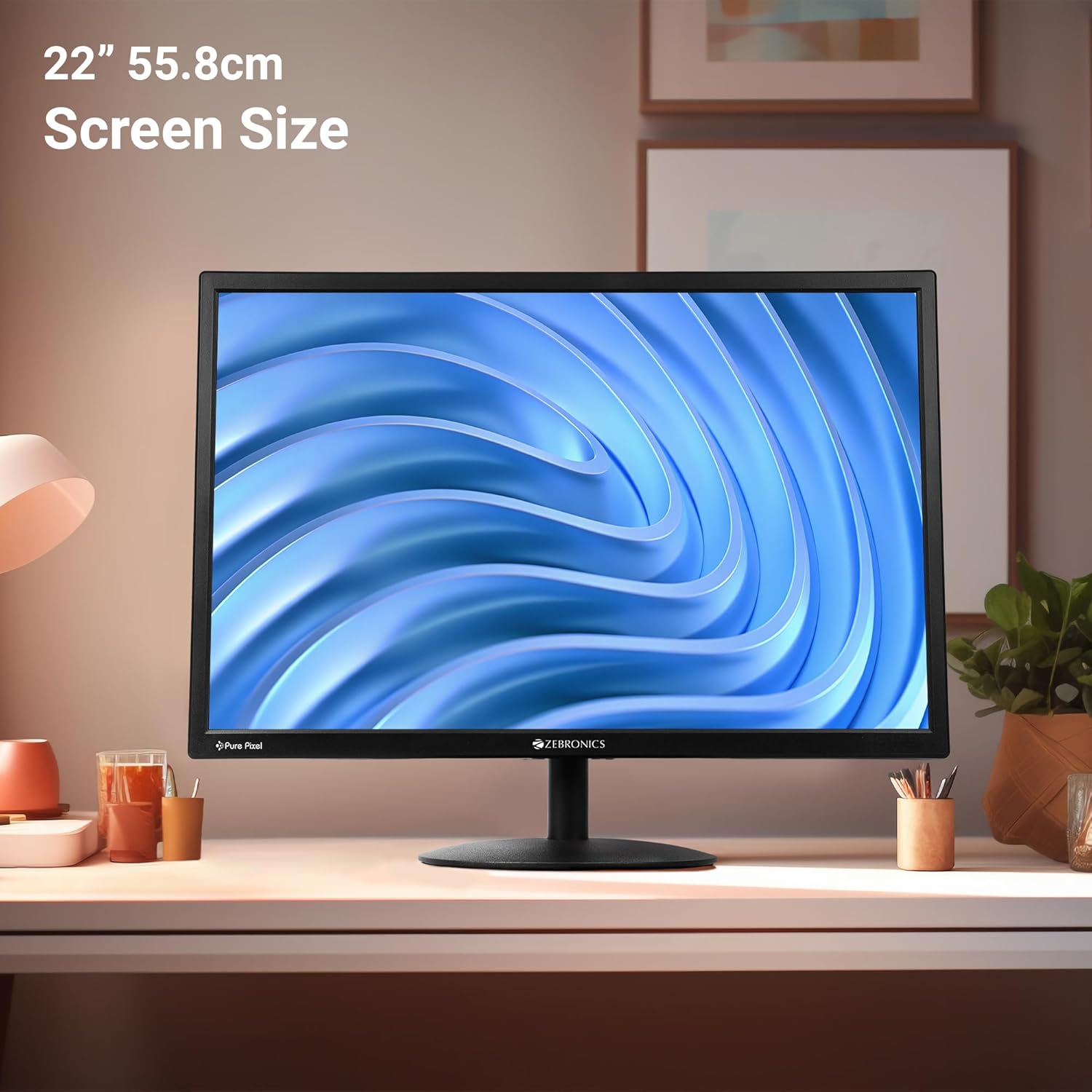 ZEBRONICS V22HD+LED, 22 Inch (55.8cm) LED Monitor, Dual HDMI & VGA Input, HD+1680 x 1050, 220nits Brightness, 5000000:1 Dynamic Contrast Ratio, 16.7M Colors,16:10 Aspect Ratio, Wall Mountable