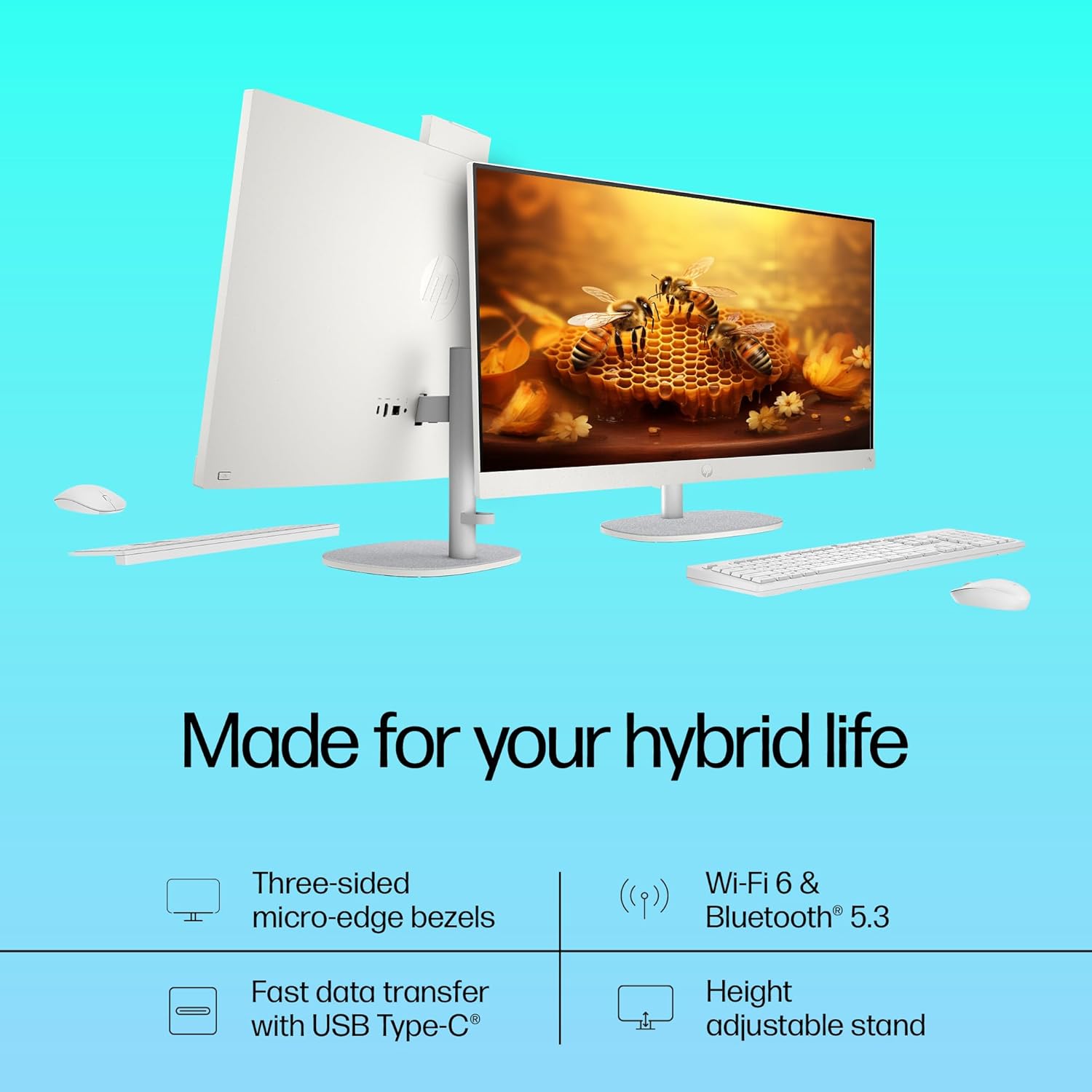 HP Next Gen AI AIO, AMD Ryzen AI 7 350, 50 Tops,(16GB DDR5,1TB SSD) IPS, 300 nits, Anti-Glare, 27inch(68.6cm) FHD, Win 11, Office24, Shell White, 11.9kg, FHD Camera w/Privacy shuttter, 27-ct2073in