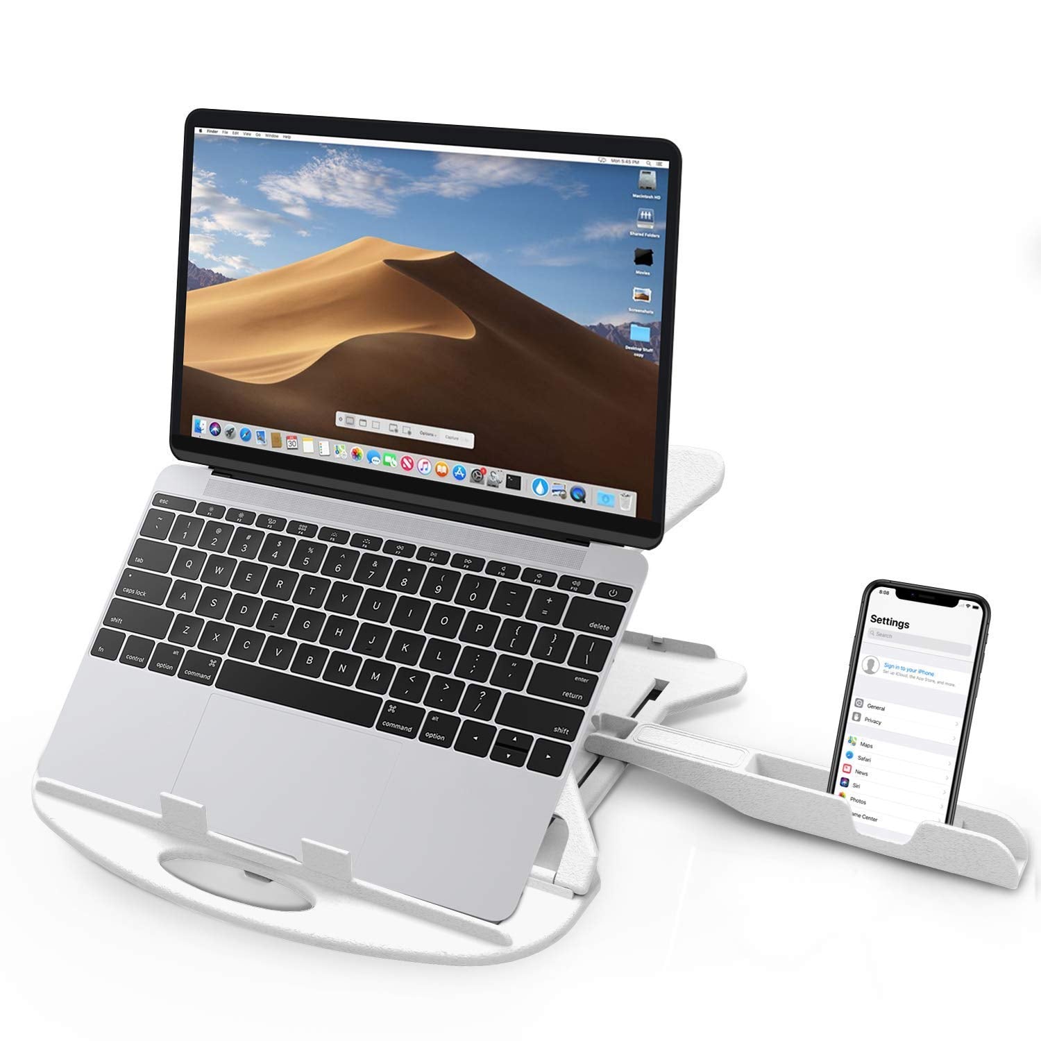 STRIFF Adjustable Laptop Tabletop Stand Patented Riser Ventilated Portable Foldable Compatible with MacBook Notebook Tablet Tray Desk Table Book with Free Phone Stand (Black)