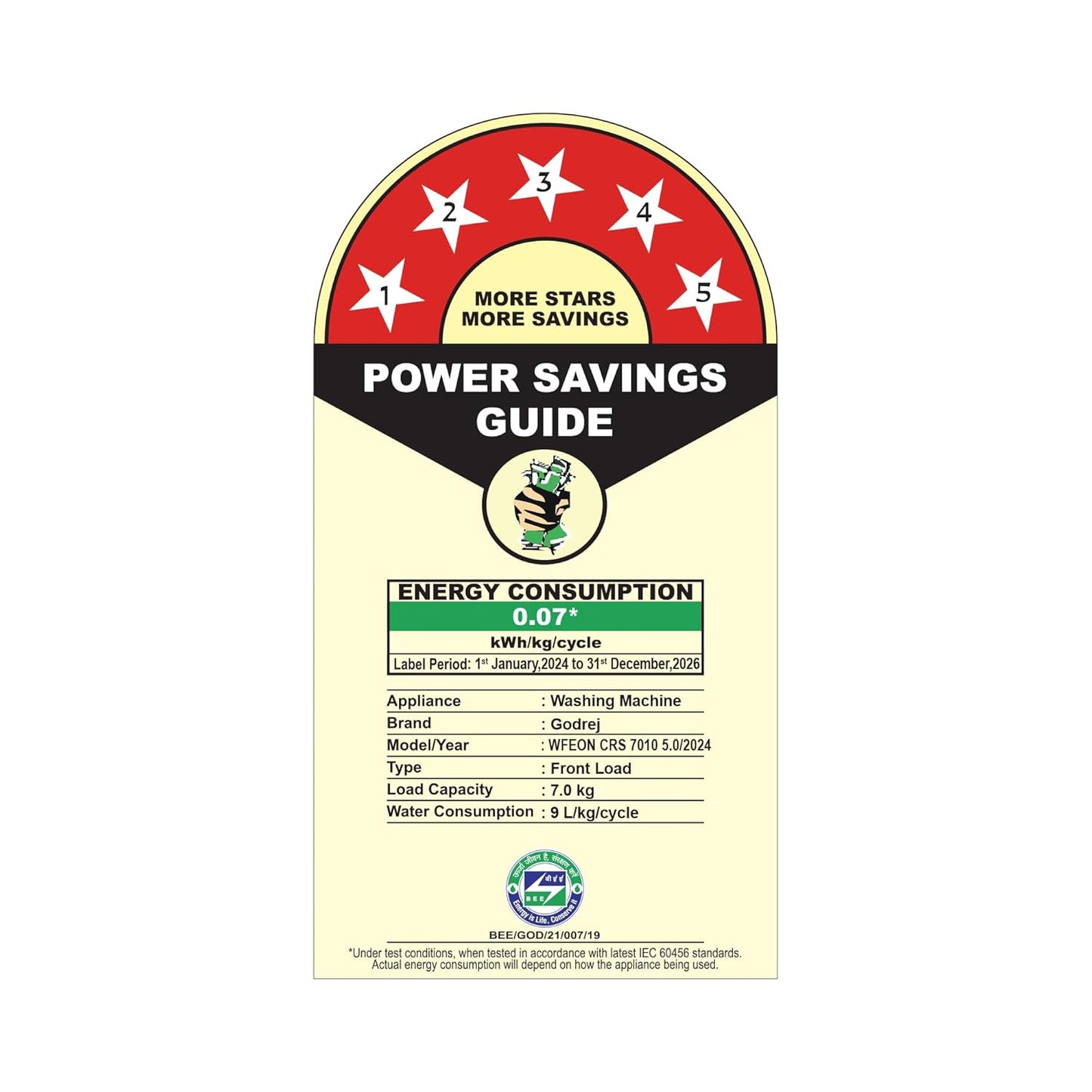 Godrej 7 Kg 5 Star, AI Powered, Inbuilt Heater, Steam Wash, FabriSafe Drum, Refresh Cycle, 65% Water Saving, Fully Automatic Front Load Washing Machine (WFEON CRS 7010 5.0 FKEDM GLWH, Glacial White)