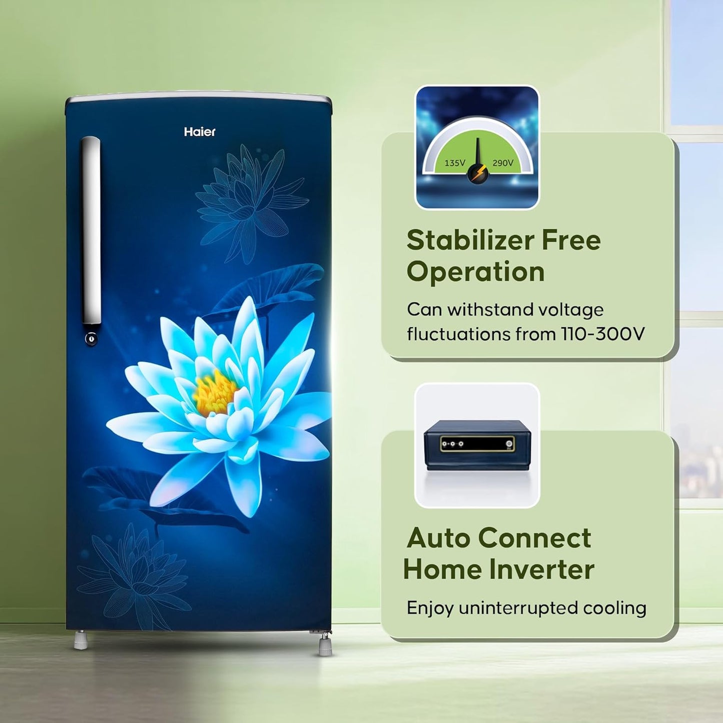 Haier 175 L, 2 Star, Direct-Cool Single Door Refrigerator (HED-182ML-N, Marine Lotus)