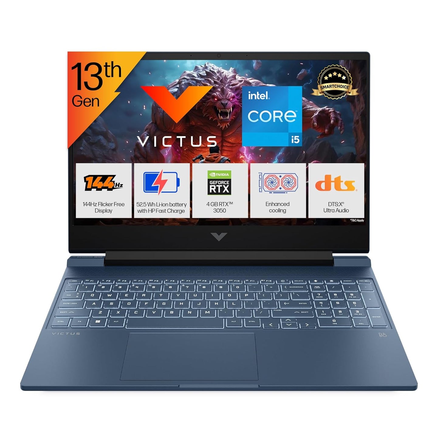 HP Smartchoice Victus, 13th Gen Intel Core i5-13420H Processor, 4GB RTX 3050, Upgrade(Upto 32GB) 16GB DDR4, 512GB SSD, FHD, 144Hz, IPS, 15.6’’/39.6cm, Win11, Office24, Blue, 2.29kg, fa2190TX Laptop