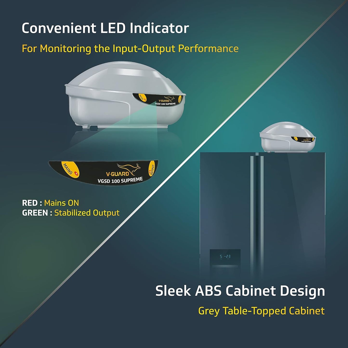 V-Guard VGSD 100 Supreme Refrigerator Stabilizer (For Single or Double Door Refrigerator between 300 to 600 Litre/One Deep Freezer) (Grey)