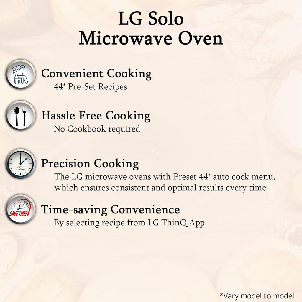 LG 20 L Solo Microwave Oven (MS2043BP, Black, Health plus Menu, I-Wave Technology, Indian Cuisine, Even Reheat & Defrost, Auto Cook Menu, Anti-Bacterial Cavity & Steam Clean)