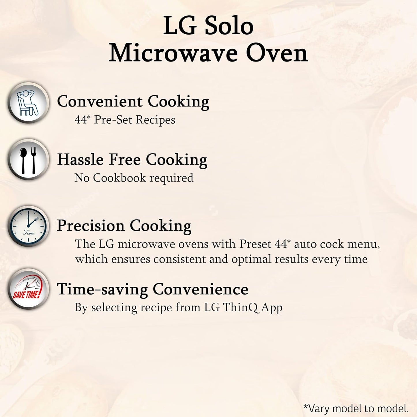 LG 20 L Solo Microwave Oven (MS2043BP, Black, Health plus Menu, I-Wave Technology, Indian Cuisine, Even Reheat & Defrost, Auto Cook Menu, Anti-Bacterial Cavity & Steam Clean)