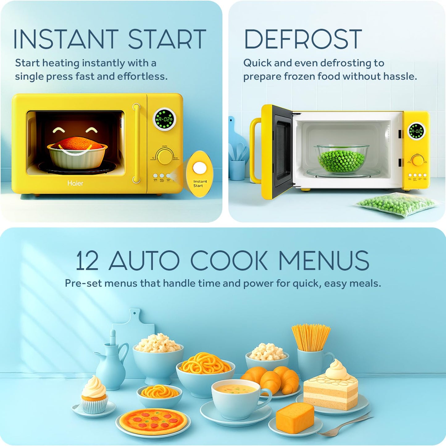 Haier Vogue 20L Lemon Solo Microwave Oven with Auto Cook Menus I Digital Display