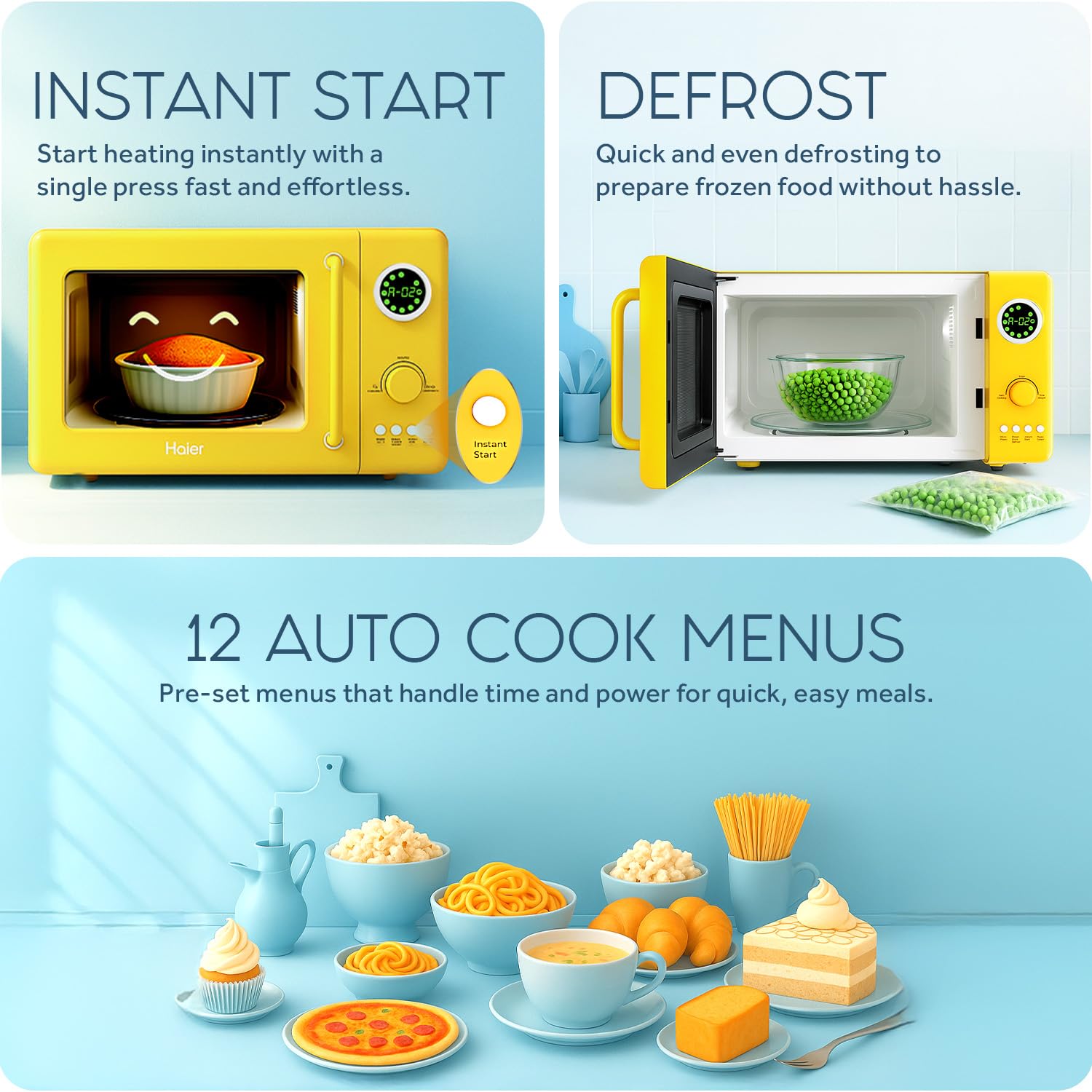 Haier Vogue 20L Lemon Solo Microwave Oven with Auto Cook Menus I Digital Display