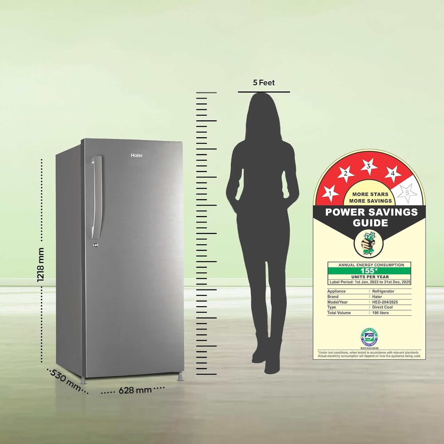 Haier 190 L, 4 Star, Direct Cool Single Door Refrigerator (HED-204DS-P, Dazzle Steel)