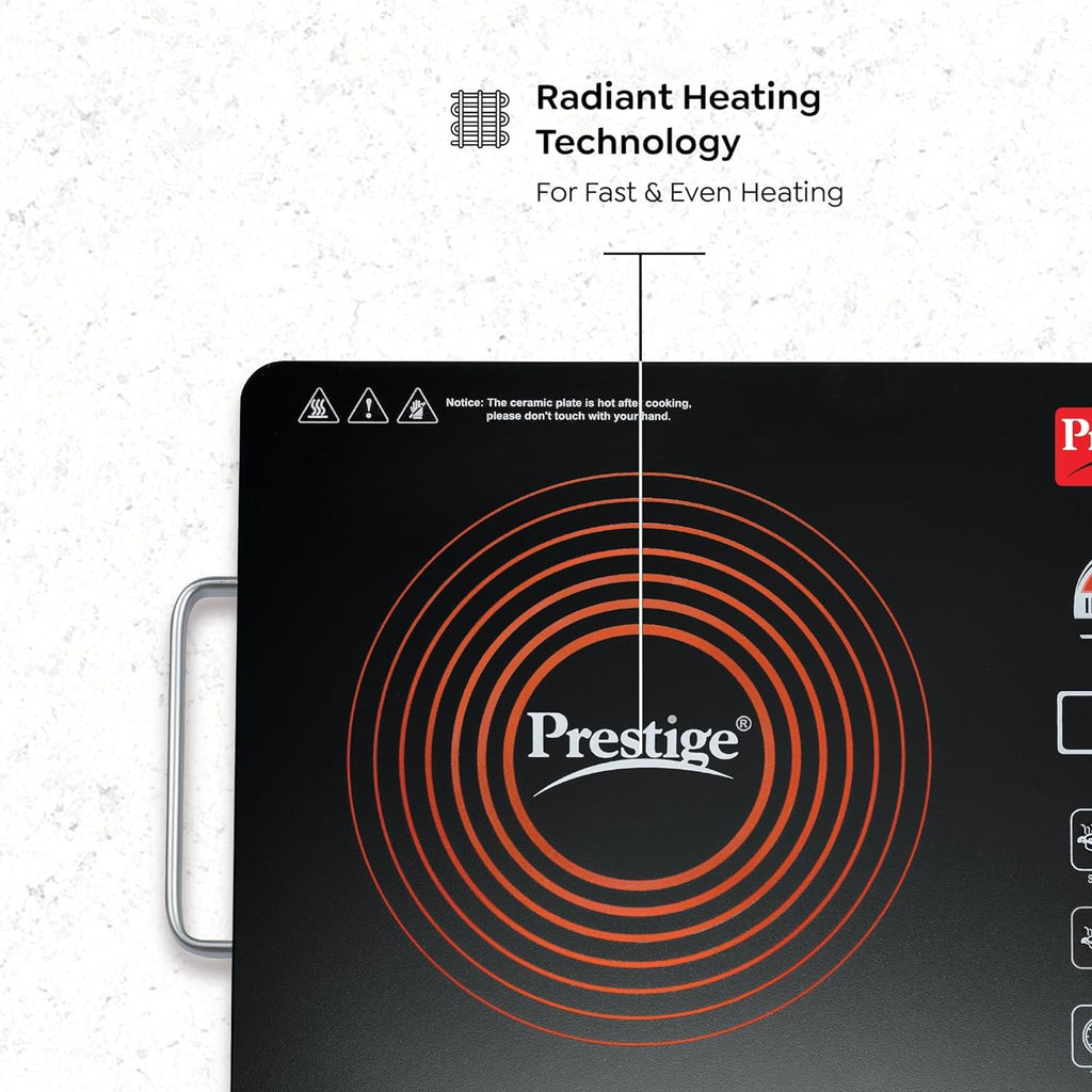 Prestige Infrared Cooktop PIRC 1.0 | 2200W, Stainless Steel & Ceramic | Adjustable Temperature Control | Cool Touch Handle | 1-Year Warranty | Black