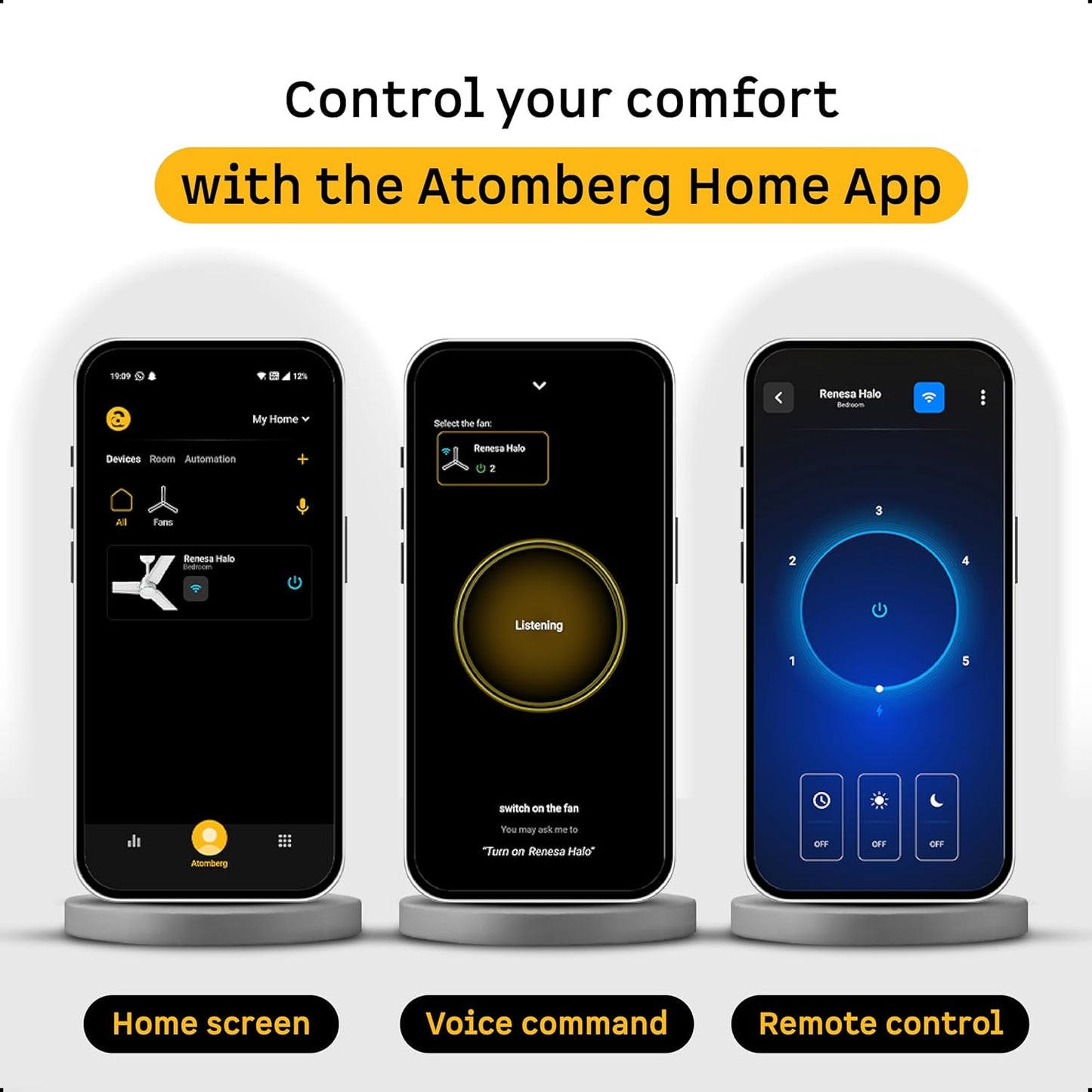 atomberg Renesa Halo Smart 1400mm BLDC Ceiling Fan with IoT & Remote | 5 star | High Air Delivery | Low noise operation | LED Speed Indicator | Sleek Design | 3 Year Warranty|Misty Teal