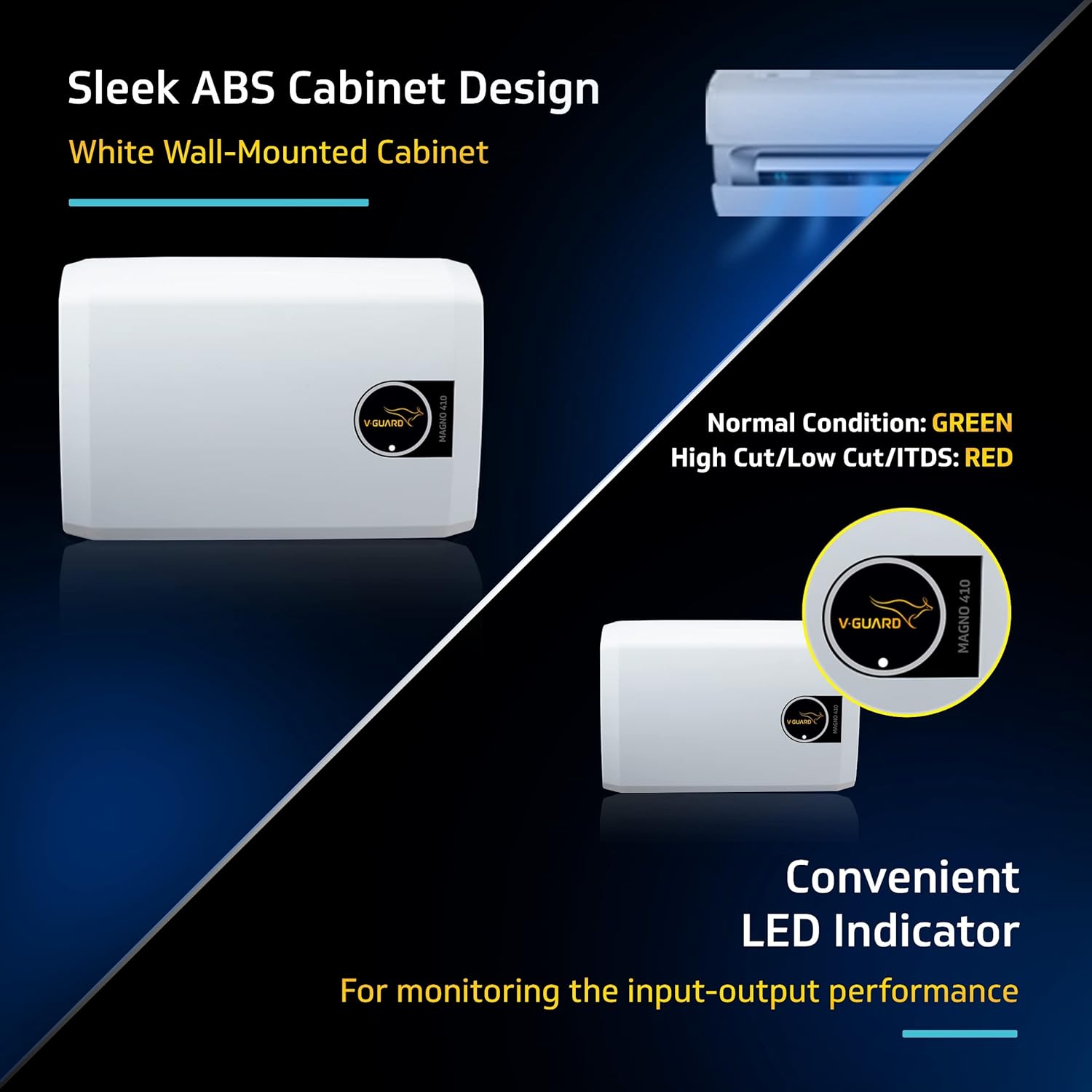 V-Guard Magno 410 AC Stabilizer for 1.5 ton AC | Intelligent Time Delay System | Energy Efficient Design | Convenient LED Indicator | 2 Year Warranty by V-Guard| White (Working Range 170-270 VAC)