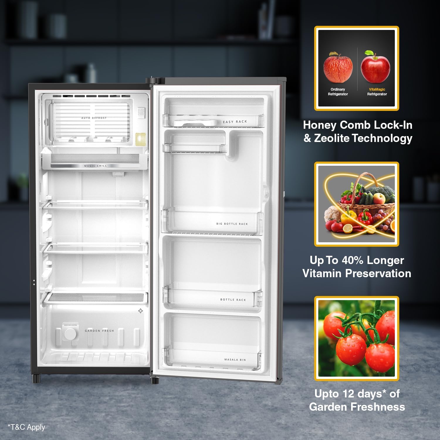 Whirlpool 192 L 3 Star Vitamagic PRO Frost Free Direct-Cool Single Door Refrigerator (215 VMPRO PRM 3S RADIANT STEEL-Z Fridge, Silver, Auto Defrost Technology)