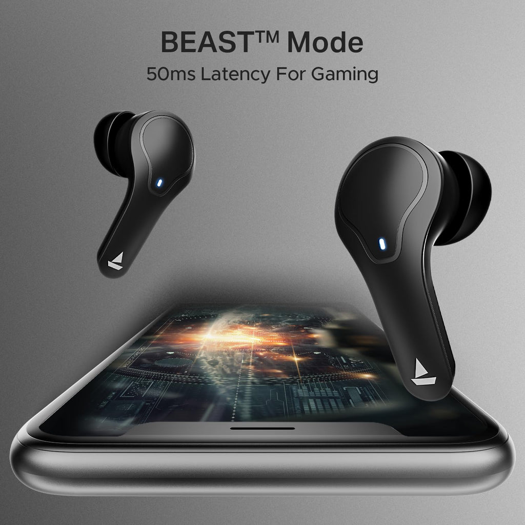 boAt Airdopes Plus 311 (2025 Launch), Glass Design, Dual Mics ENx, Fast Charge, 50 Hrs Battery, Low Latency, IPX4, Bluetooth Earbuds, TWS Ear Buds Wireless Earphones with mic (Charcoal Black)