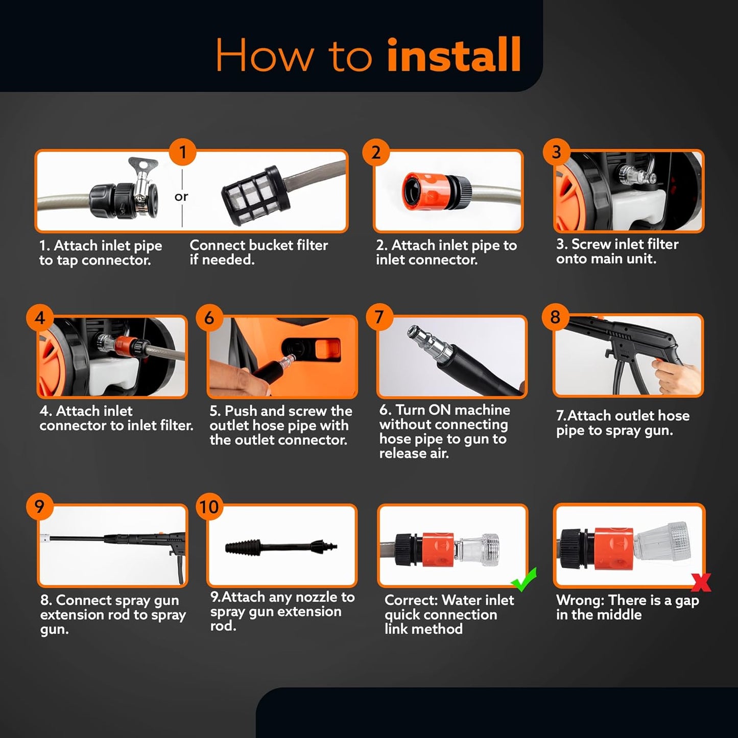 AGARO Supreme High Pressure Washer, Car Washer, 1800 Watts Motor, 120 Bars, 6.5L/Min Flow Rate, 8 Meters Outlet Hose, Portable, Car, Bike & Home Cleaning, Black and Orange