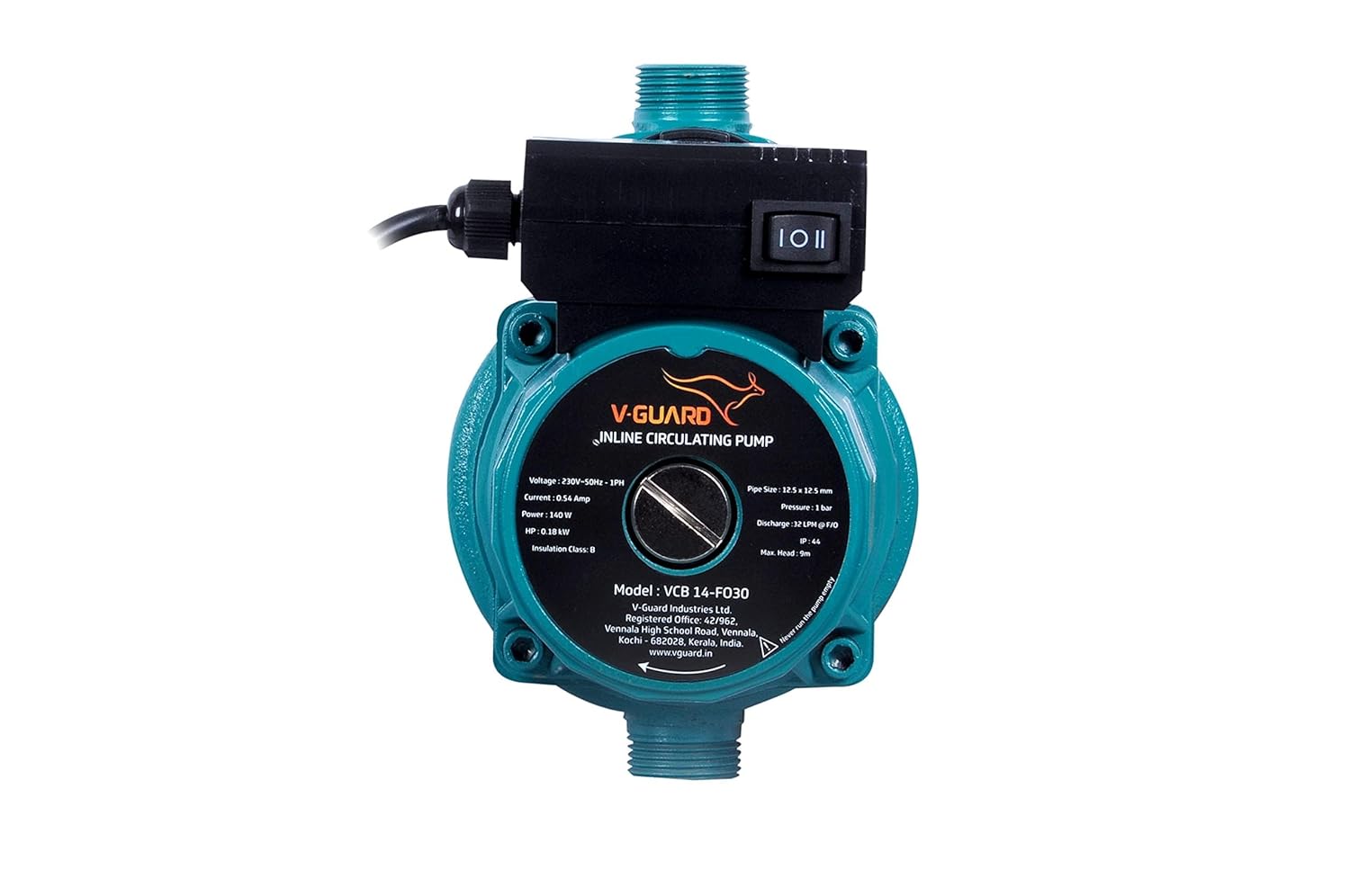 V-Guard VCB14-F030 Automatic Water Pressure Pump For Hot Water Circulation | Compatible With Washing Machine, RO, Shower | Energy Efficient | Compact Design | Multicolour