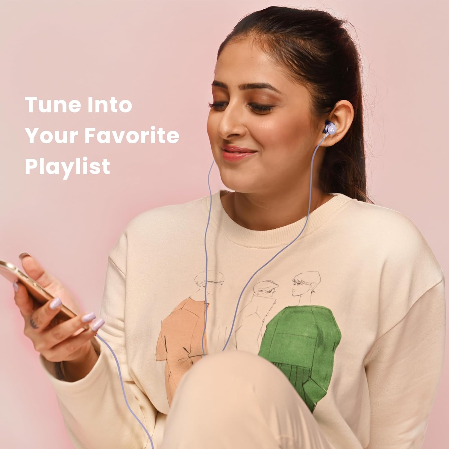 Ambrane Stringz 38 Wired Headphones with Mic, Powerful HD Sound with High Bass, Tangle Free Cable, Comfort in Ear Fit, 3.5mm Jack (Purple)