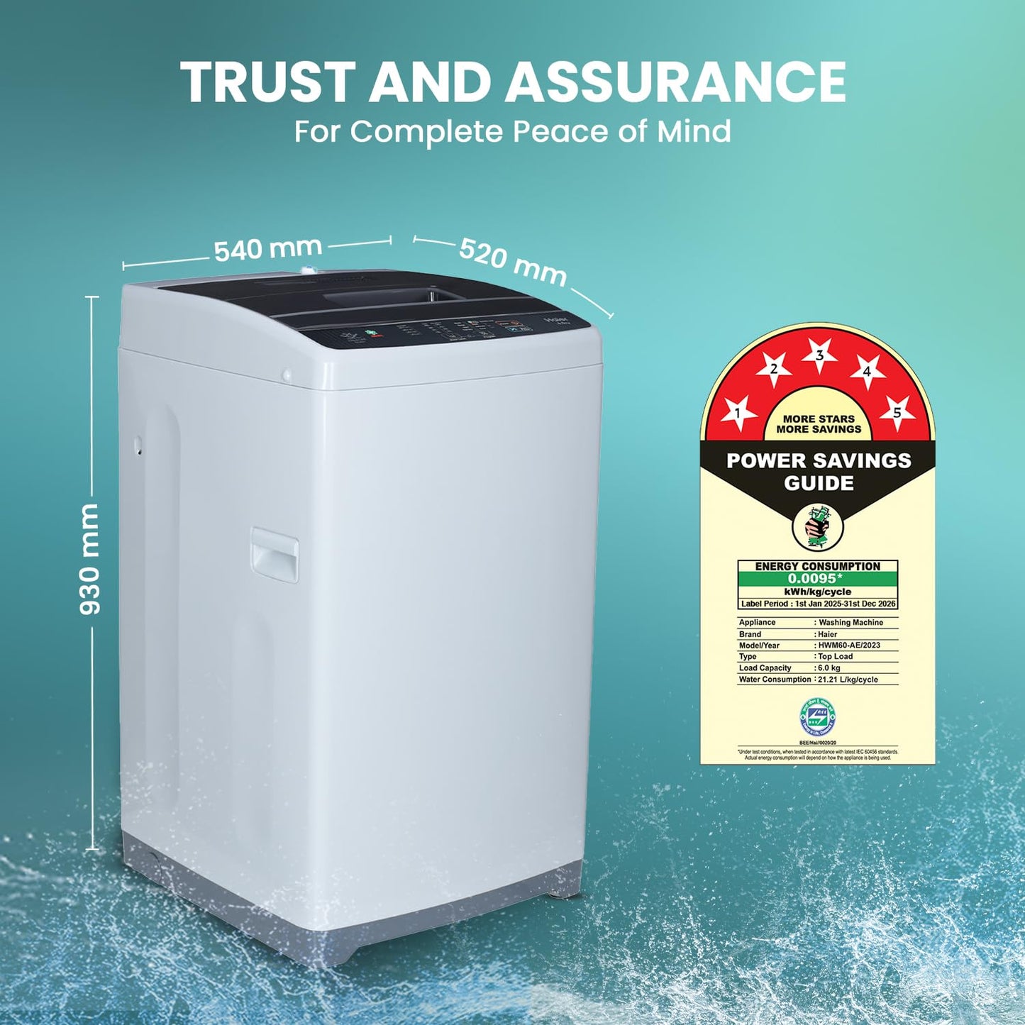 Haier 6 kg 5 Star Oceanus Wave Drum Washing Machine Fully Automatic Top Load (HWM60-AE, Moonlight Silver)